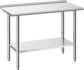 VEVOR Gasto werktafel 1219 x 610 x 894 mm, roestvrijstalen tafel met 2 niveaus, opstaande rand en in hoogte verstelbare schappen. Bovenste schap (245 kg), onderste schap (204 kg). Voorbereidingstafel voor restaurants.