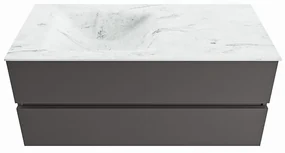 Mondiaz Vica DLux badmeubel 110cm dark grey 2 lades met wastafel opalo links zonder kraangat
