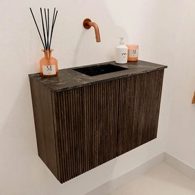 Mondiaz Joya DLux 60cm toiletmeubel walnut met wastafel faye midden zonder kraangat lava