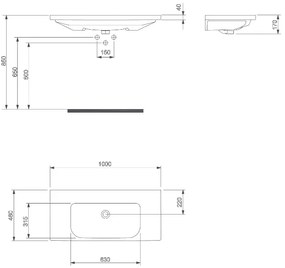 Sanicare Q18 keramische wastafel 100cm met kraangat wit glans