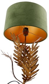 Vintage tafellamp goud 33 cm met velours kap groen 35 cm - Botanica Landelijk E27 Binnenverlichting Lamp