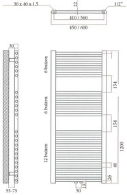 Sanicare design handdoekradiator 60x120cm midden aansluiting inox look