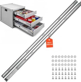 VEVOR 1 paar ladegeleiders, 150 cm uitschuifbaar met een draagvermogen van 120 kg, zijdelings te monteren ladegeleiders voor meubels, 3-delig volledig uitschuifbaar, koolstofstaal, kogellagers, inclusief moeren en bouten.