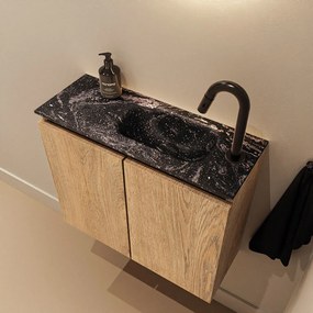 Mondiaz Ture DLux toiletmeubel 60cm washed oak met wastafel lava rechts met kraangat