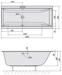 Polysan Cleo Slim ligbad 180x80x48cm wit