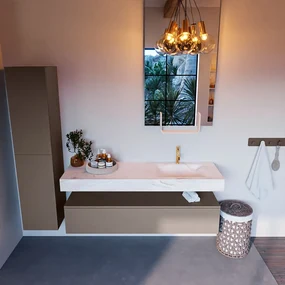 Mondiaz Alan DLux badmeubel 150cm smoke 1 lade met wastafel ostra rechts 1 kraangat