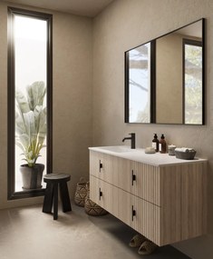 Muebles Avila badmeubel ribbelfront 120cm naturel eiken met wastafel links met kraangat