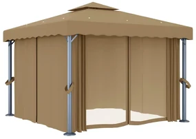 vidaXL Prieel met gordijn 3x3 m aluminium taupe