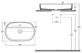 Sapho Infinity waskom 60x40cm met kraangat ivoor