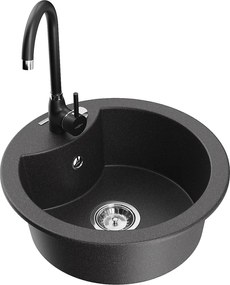 Mexen Diego granieten gootsteen 1-komorige met Telma keukenkraan, zwart gespikkeld - 6512-76-670200-70