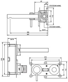 Brauer Copper Carving inbouw wastafelkraan met rechte uitloop, lange handgreep en ColdStart geborsteld koper PVD links