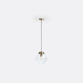 Hanglamp in messing en geribbeld glasØ26 cm, Ari