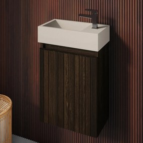 Fontana Crest toiletmeubel ribbelfront kasteel bruin 40x22cm met beige fontein rechts