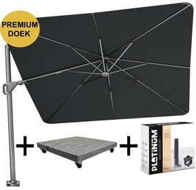 Nexus T2 premium zweefparasol 300x300 cm Faded Black met parasolvoet 90kg en hoes
