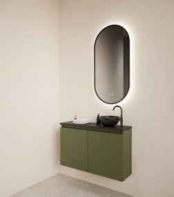 Gliss Design Echo toiletmeubel 80cm olijfgroen met toppaneel zwart mat