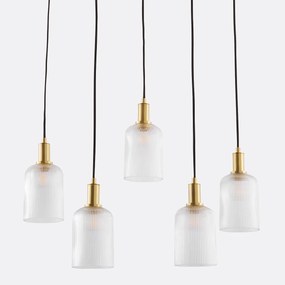 Hanglamp in messing en geribbeld glas, Bogota