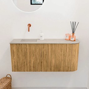 Mondiaz Joya DLux 90cm toiletmeubel ronding rechts oak met wastafel faye links zonder kraangat opalo