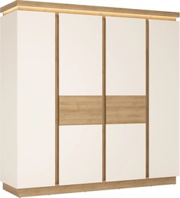 Kledingkast Feldeli 116, Glanzend wit, Riviera eiken, 217x216x60cm, 217 kg, Kledingkast deuren: Met scharnieren