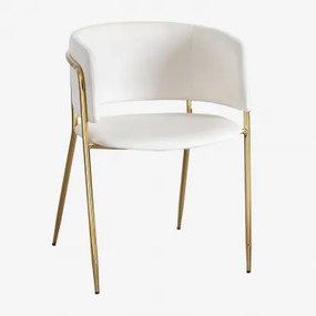 Set Van 2 Nalon Gestoffeerde Eetkamerstoelen Goud & Fluwelen Beige – Crème - Sklum