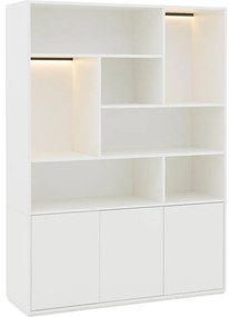 Goossens Basic Buffetkast Madrid, 3 dichte deuren 7 open vakken, wit melamine, 139 x 191 x 45 cm, elegant chic