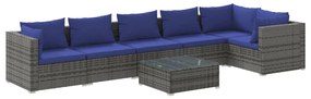 vidaXL 7-delige Loungeset met kussens poly rattan grijs