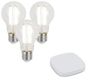 Set van 3 smart E27 dimbare LED lampen A60 7W 806LM 2700-6500K incl. Zigbee Smart Hub