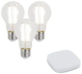 Set van 3 smart E27 dimbare LED lampen A60 7W 806LM 2700-6500K incl. Zigbee Smart Hub