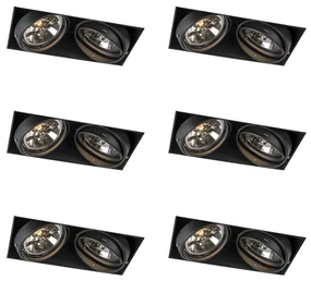 Set van 6 Grote Inbouwspot zwart AR111 draai- en kantelbaar trimless 2-lichts - Oneon QR111 / AR111 / G53 Binnenverlichting Lamp