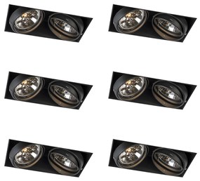 Set van 6 Inbouwspot zwart AR111 draai- en kantelbaar trimless 2-lichts - Oneon