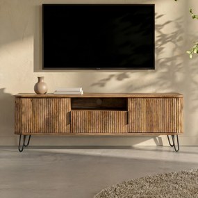 Tv-meubel Mango Hout Met Ribbels - 135x40x50cm.