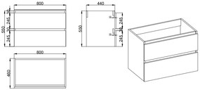 Fontana Rovigo badmeubel 80cm met zwarte wastafel zonder kraangat kasteel bruin