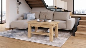 BRAVO artisan eiken – uitschuifbare en in hoogte verstelbare salontafel, tafel met plank