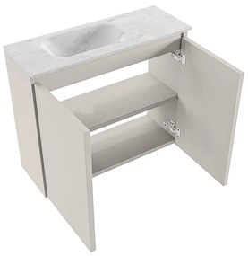 Mondiaz Ture DLux toiletmeubel 60cm linen met wastafel opalo links met kraangat