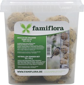 Famiflora set van 35 mezenbollen zonder netje - 35 x 90g - in emmer