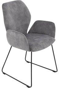 Goossens Eetkamerstoel Hera grijs velvet stof met armleuning, modern design