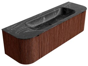 Mondiaz Kurve-dlux 150cm badmeubel ronding links/rechts ruby met 1 lade en 2 deuren en wastafel big medium midden 1 kraangat lava