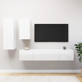 vidaXL 4-delige Tv-meubelset spaanplaat hoogglans wit