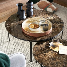 Set van 2 ronde salontafels met marmer effect, Chici