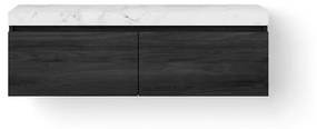 Looox Dekton Wastafelonderkast - vlak front - 2 lades - afvoer links - 140x45x46 cm - zwart DWDB1400BLBB