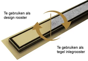 Mueller Gold douchegoot met tegelrooster en flens 100x7cm geborsteld messing