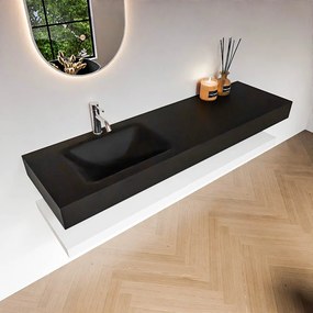 Zaro Alan badmeubel 160cm met planchet talc en vrijhangende wastafel cloud links 1 kraangat urban