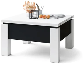 Mazzoni OSLO wit / zwart mat, uitklapbare salontafel met in hoogte verstelbaar blad