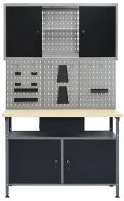 vidaXL Werkbank met drie wandpanelen en een kast