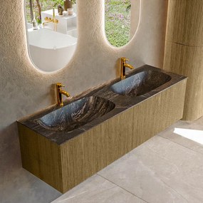 Mondiaz Kurve-dlux 150cm badmeubel dusk met 2 lades en wastafel stor small dubbel 2 kraangaten lava