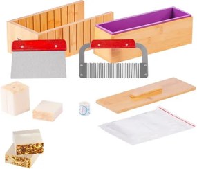 VEVOR Zeepsnijderset Zeep maken 1301 ml, Zeepmaakset Siliconen, DIY Zeep Maken Handgemaakte Zeepset, Rechthoekige Siliconen Zeepmal met Bamboe Doos 278 x 142 x 93 mm