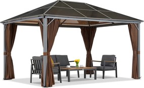 Milos tuinhuisje 3x4m met bruine gordijnen Tuinpunt