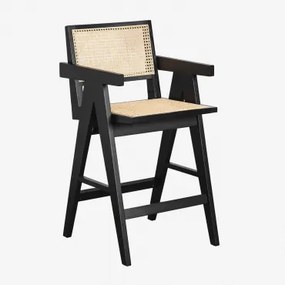 Verpakking Van 4 Lali Hoge Krukken, 65 Cm, In Essenhout En Rotan Gewoon Zwart - Sklum