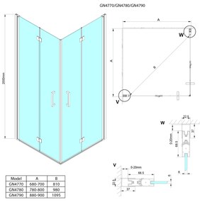 Gelco Loro vouwbare douchedeur links- en rechtsdraaiend 70x200cm chroom