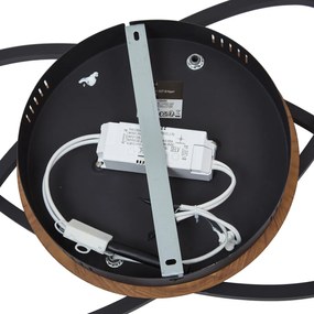 Plafondlamp zwart met walnoot hout incl. LED 3-staps dimbaar 2-lichts - Kane