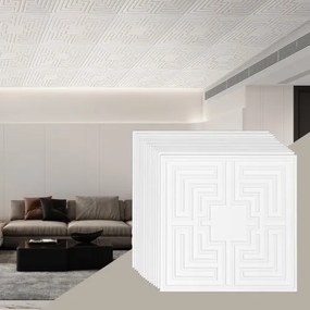 VEVOR Plafondtegels, 12 stuks 24 x 24 inch systeemplafondtegels gemaakt van hoogwaardig PVC-plaat, eenvoudige installatie/snijden, zelfklevende plafondtegels van kunststof, plafondbekleding voor thuis/kantoordecoratie, wit echopatroon